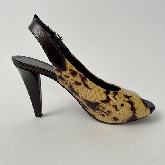 Donald J. Pliner Zofia Snake Print Patent Leather Slingback Heels Pumps, 7.5 - Picture 7 of 10